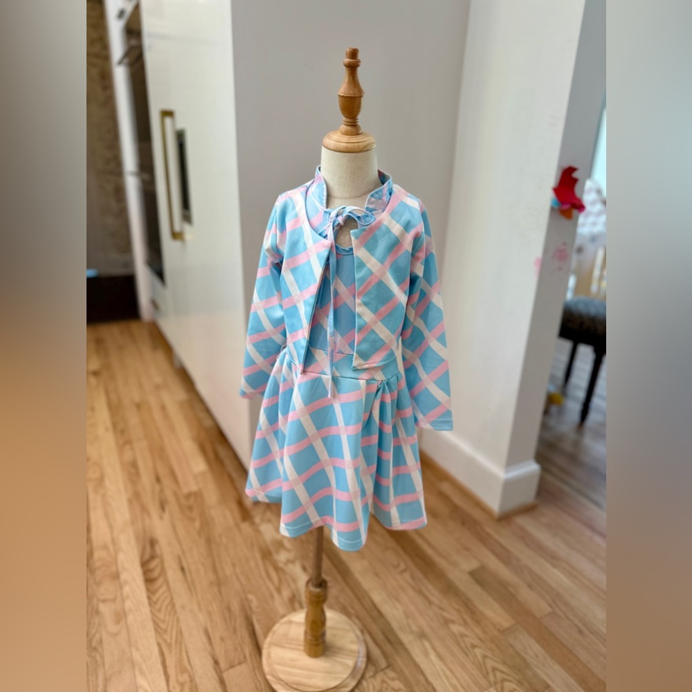 Barbie Movie costume Margot Robbie Pink Blue Plaid Dress and jacket set Size 110